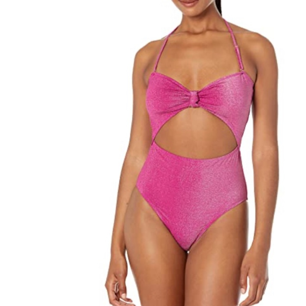 BCBGeneration One Piece Swimsuit Knot Front Cut Out Tummy Control shimmer berry